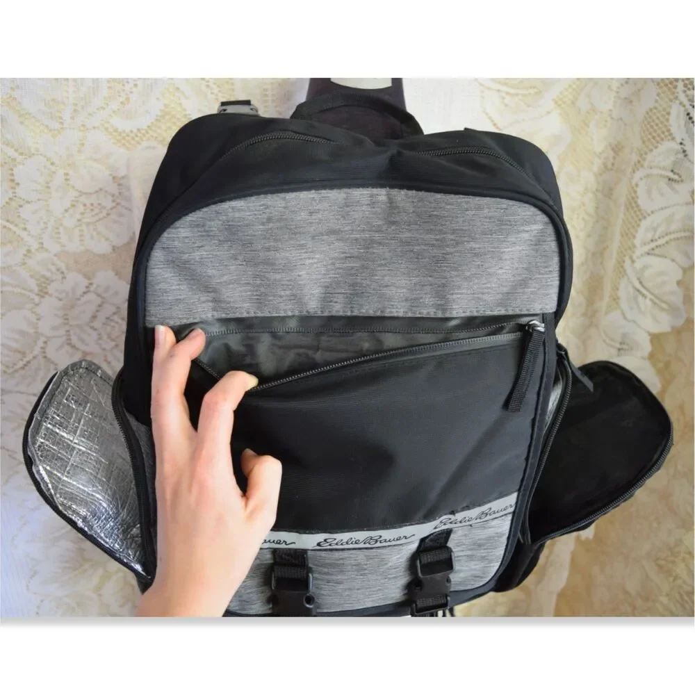 Eddie Bauer Atlas Sport Backpack Diaper Bag Baby Insulated Bottle Pocket Momcore